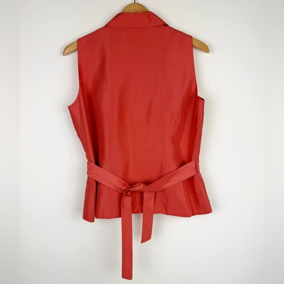 Jessica Howard Vintage Coral Silk Wrap Blouse - Picture 8 of 10
